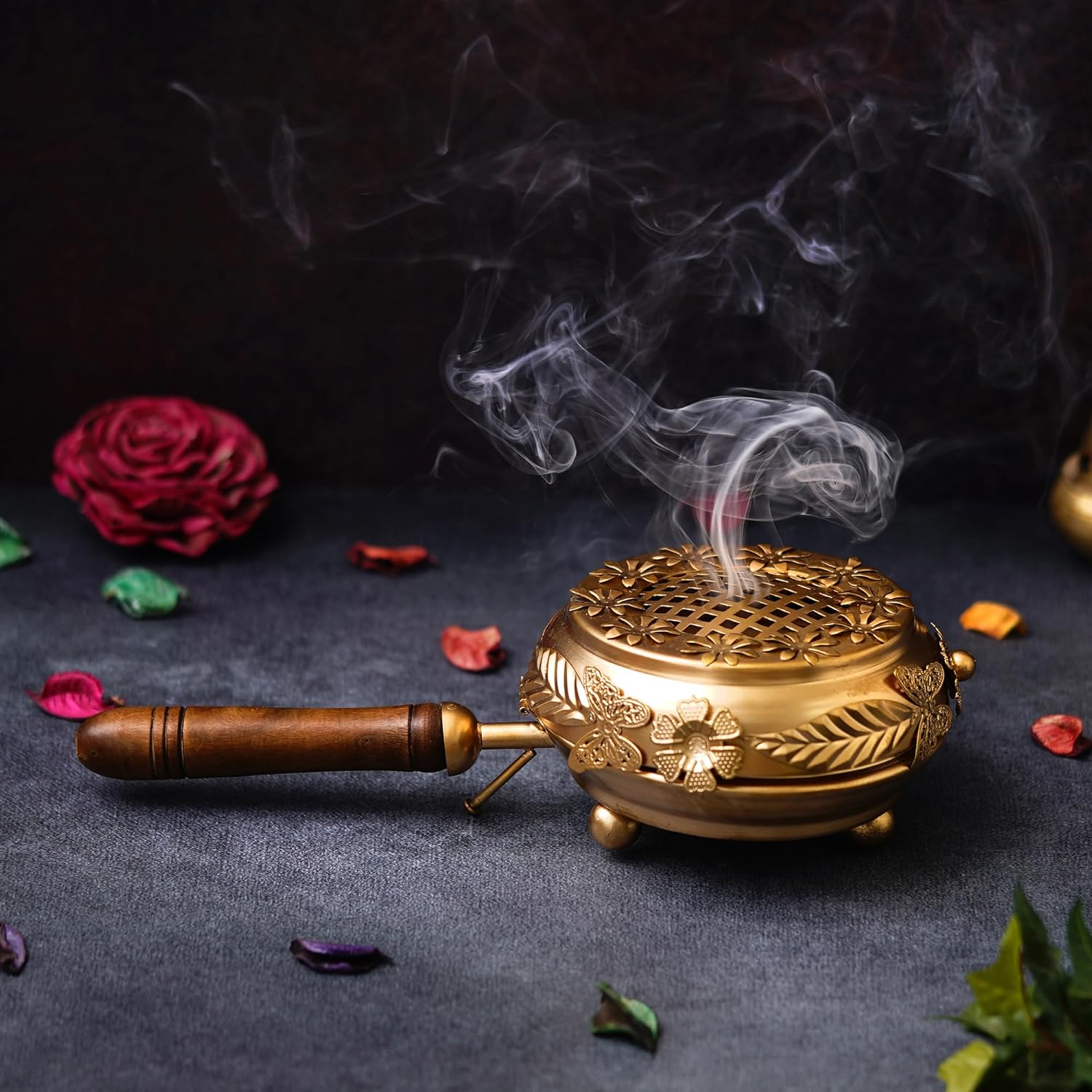 Metal Incense Burner Butterfly Loban Dani Dhoop Dani,Sambrani Holder Aarti Metal Loban Dhoop Dani/Dhoop Dani Burner for Home Office Temple Puja - Dhoop Stand