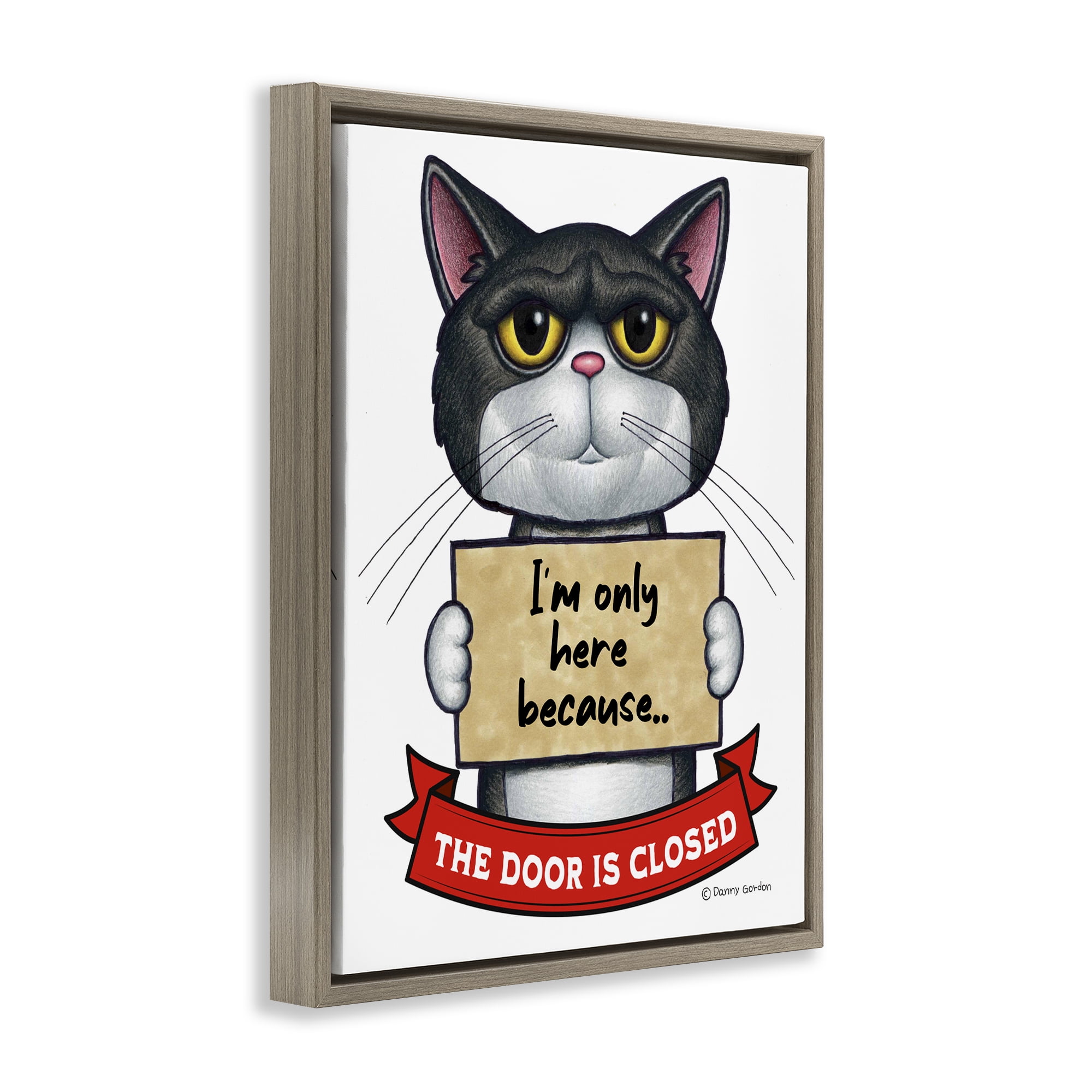 Here Because Door Is Closed Brown Framed Floater Canvas Wall Art, design by Danny Gordon Art