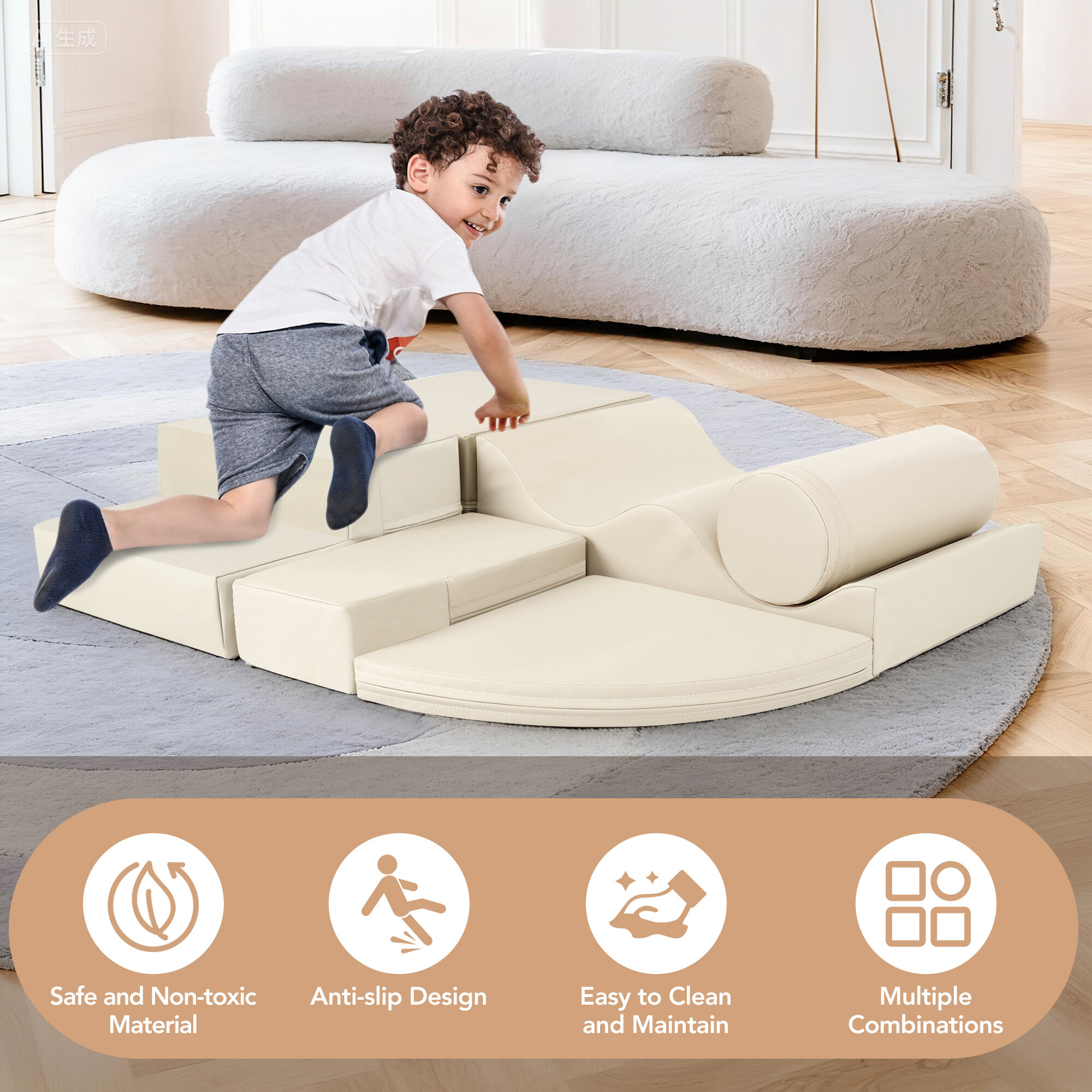 Soft Play Mat Soft Climb and Crawl Foam Playset 6 in 1, Soft Play Equipment Climb and Crawl Playground for Kids,Kids Crawling and Climbing Indoor Active Play Structure,Baby Play Mat