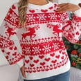 thumbnail image 4 of Suéter de cuello redondo para mujer, estampado navideño, cuello redondo, manga larga, suéter de punto, blusa para mujer, blusa de poliéster, 4 of 6