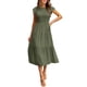 thumbnail image 1 of Vestido midi informal de verano con mangas acampanadas y fruncido para mujer - Cuello redondo, cintura elástica, falda escalonada - S-XL, 1 of 8