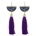 thumbnail image 1 of Nvzi Pendientes para hombre, pendientes de diamantes con incrustaciones de metal, pendientes largos con borlas en forma de abanico (morado), 1 of 1