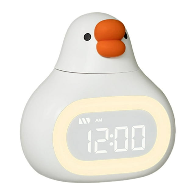 GROWTH TANK Cartoon Digital Alarm Clock Cute Rechargeable for Students Bedroom Kids Room White