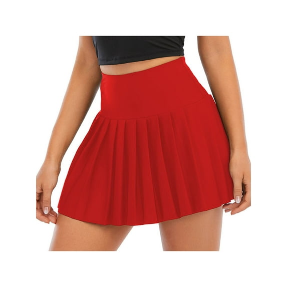 hirigin Women Solid Color Workout Skirt, Elastic High Waist Ruched Quick-Drying Athletic Skirts with Invisible Pockets Shorts