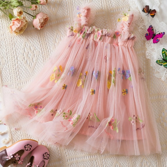 uublik Girls Summer Dress Size 6M-5T Summer Birthday Party Dress Ruffle Tiered Tulle Princess Prom Dres Pink