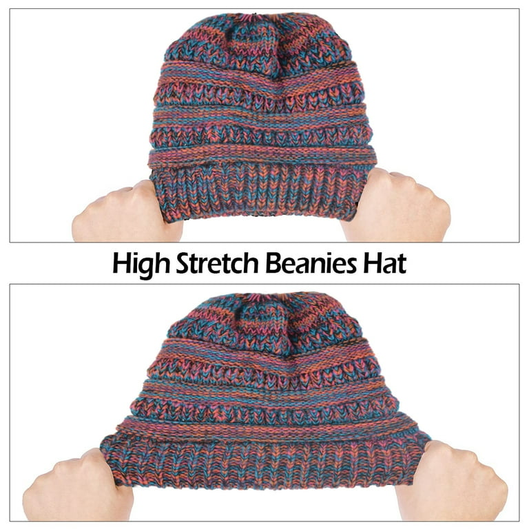 KRATARC Ponytail Beanie Hat - Winter Warm Knit Hat With Tail Hole For Women & Girls, One Size