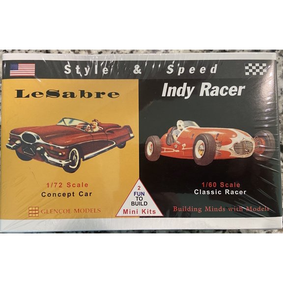 GLENCOE 03608 1:72 LESABRE COCEPT CAR & 1:60 INDY RACER MODEL KITS
