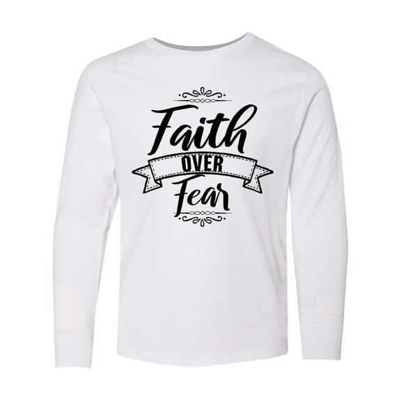 Inktastic Cancer Awareness Faith Over Fear Long Sleeve Youth T-Shirt