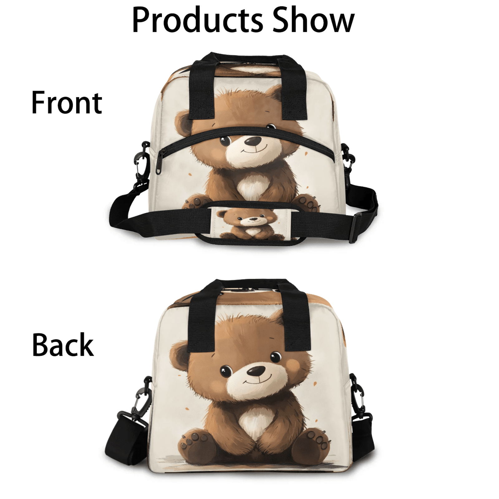 Herdesigns Brown Lunch Bag for Women Men Adult, Bear Large Insulated Reusable Lunch Box Leakproof Portable Cooler Tote Bags for Work Picnic Beach