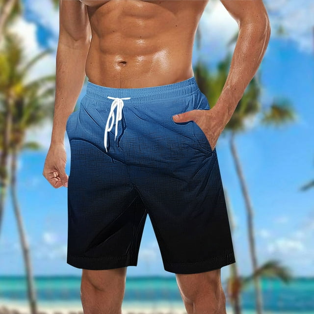 EOYWHK Big and Tall Mens Beach Shorts High Elastic Waist Swim Shorts Gradient Color Drawstring Board Shorts with Pockets ,Sizes S-5XL