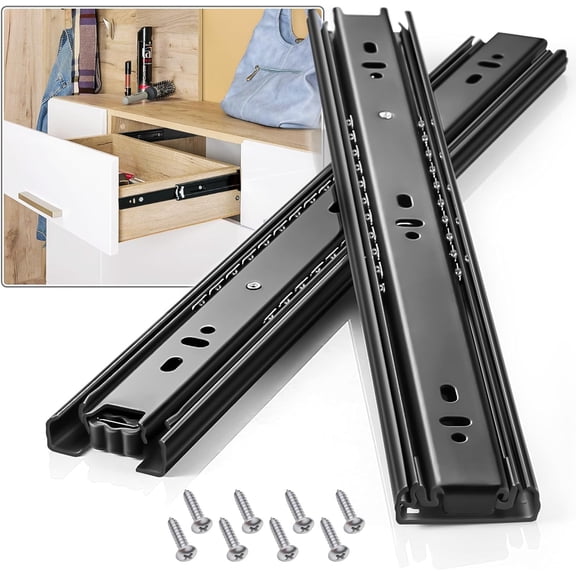 Drawer Slides 1 Pair Full Extension 10 12 14 16 18 20 22 24 inch Side Mount Rails Dresser Cabinet Bracket Replacement Ball Bearing Tracks Guide Metal Runner 100 LB (Basic-1 Pair, 12 Inch)