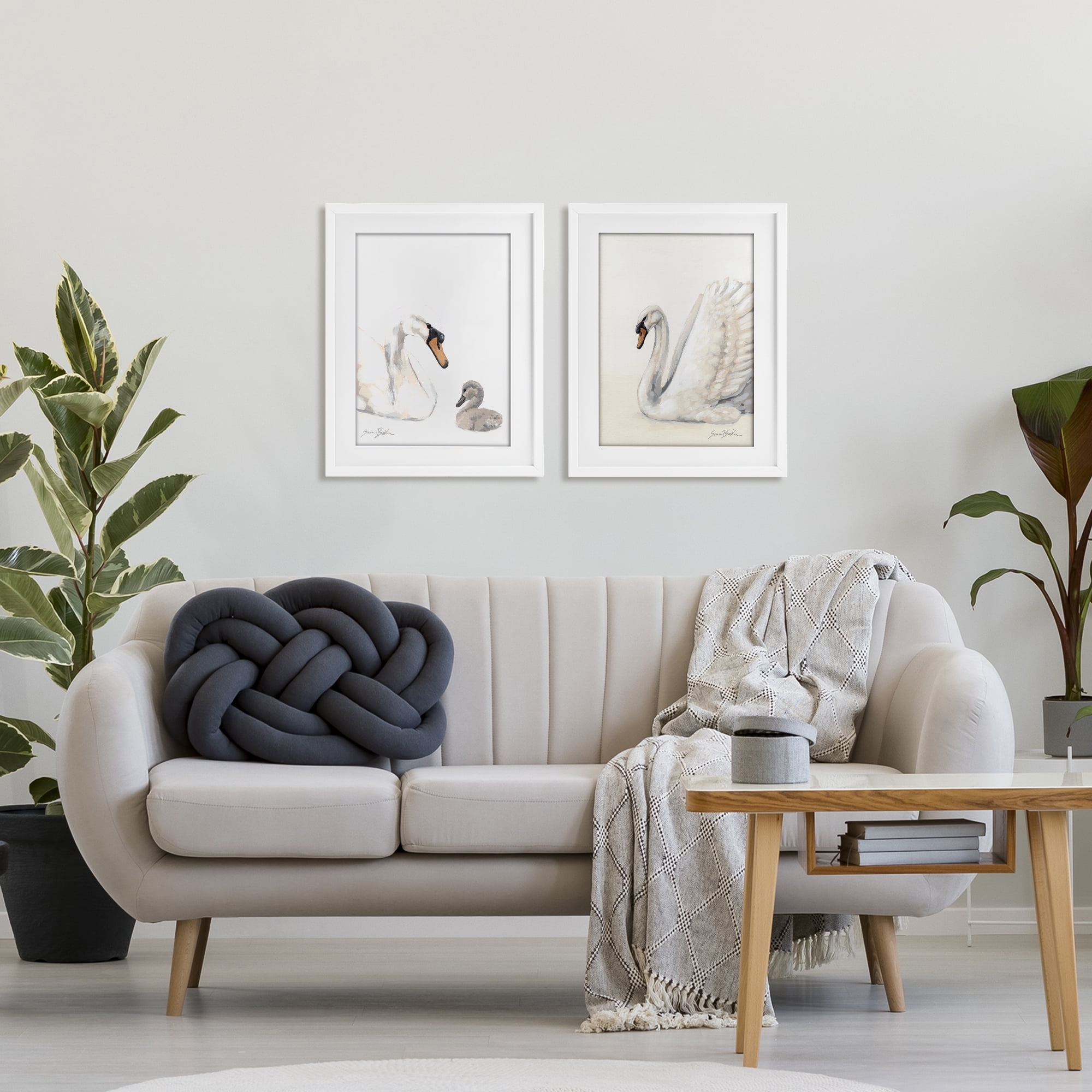 Stupell Industries Graceful Swan & Cygnet 2 Piece White Framed Print Under Glass Set, design by Sara Baker