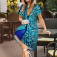 thumbnail image 3 of Horeoi Beautiful Blue Peacock Print Women's Short Sleeve Dress Breathable Polyester-Spandex All-Over Print A-Line Side Pockets Elastic Waist, 3 of 6