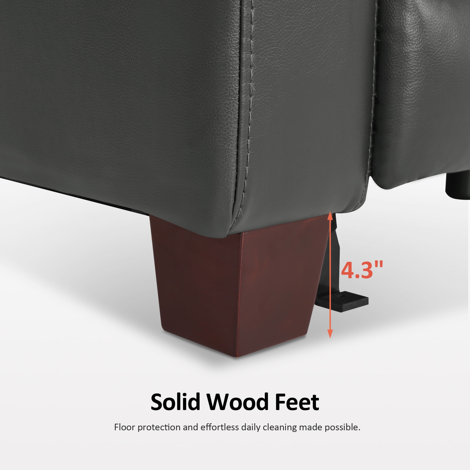 MCombo Wall-Hugger High Leg Power Recliner Chair with Adjustable Headrest and USB&Type C Dual Charge Ports for Living Room, Office, and Small Spaces (Faux Leather, HL128) (Dark Grey)