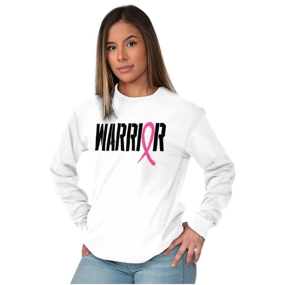 Warrior Breast Cancer Awareness BCA Women Plus Size Long Sleeve Graphic Tee Brisco Brands 2X