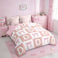 thumbnail image 2 of Erosebridal Girly Personalized Gifts 7 Pieces Bedding Comforter Set,Pink Grid Alphabet D Print Full Bedding Set For Kids,Reversible pink, 2 of 7
