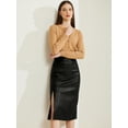 thumbnail image 3 of DARING DIVA Women's Faux Leather High Waist Side Slit Bodycon Pencil Midi Skirts L Black, 3 of 6