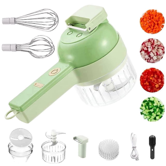 4 in 1 Cordless Mini Vegetable Chopper Versatile Vegetable Slicer Dicer Green 1Speed