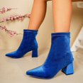 thumbnail image 6 of HAPIMO Women Ankle Boots Pointed Toe Block Heel Rear Zip Stretch Velvet Upper For Dinner Party And Urban Night Out Sessions Blue 40, 6 of 9
