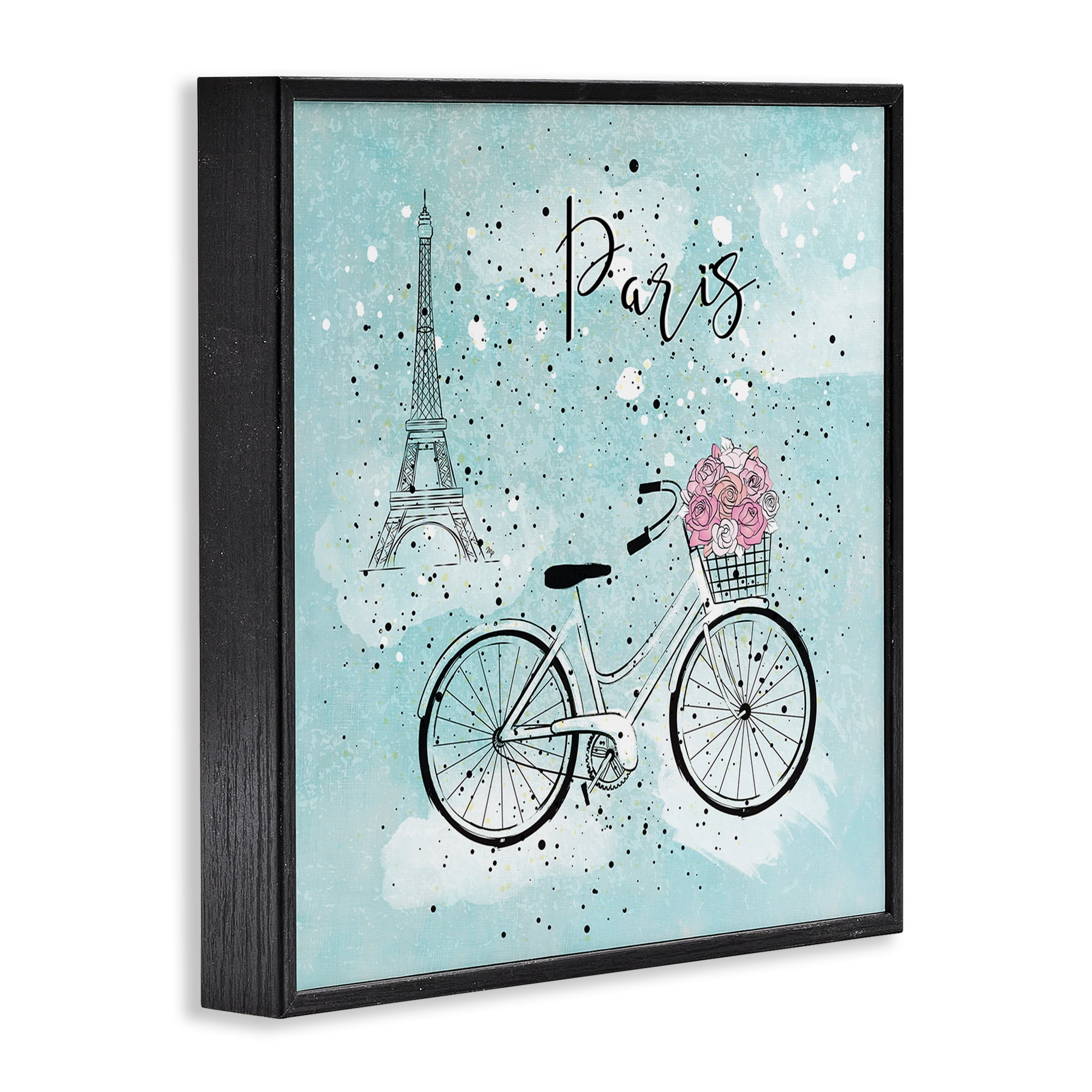Stupell Industries Paris Floral Bicycle Town & City Painting Black Framed Art Print Wall Art, 24 x 24