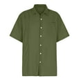 thumbnail image 3 of ZCFZJW Men Cuban Guayabera Shirt Short Sleeve Solid Color Button Down Shirt Trendy Cotton and Linen Beach Casual Shirt with Pockets Army Green L, 3 of 5