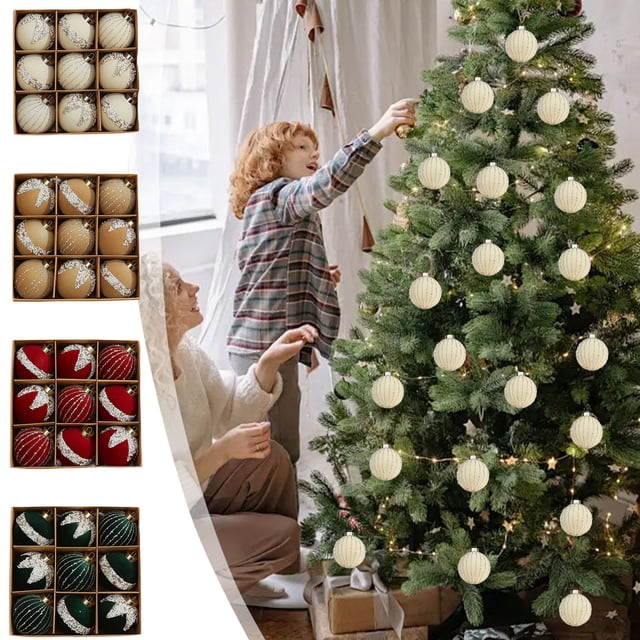 Set de Pintura Flocada para Bolas Navideñas de 8 Cm, Decoración Multicolor, 9 Piezas, Plástico Verde Militar, 8 Cm | Kit de Decoración Navideña de Exquisita Elaboración