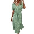 thumbnail image 2 of Kayannuo Dresses For Women 2023 Christmas Sun Dresses Women Summer Casual Women'S Summer Bohemian Print Short Sleeve Button Bandage Knee Length Dress Green, 2 of 8