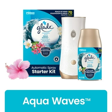 Glade Automatic Spray Air Freshener Starter Kit, 1 Holder and 1 Refill, Aqua Waves, Fragrance Infused with Essential Oils, 6.2 oz