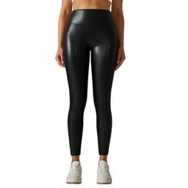 MAWCLOS Ladies Faux Leather Pants Tummy Control Leggings Pull-on Yoga Pant  Stretch Clubwear High Rise Trousers Black 2XL 