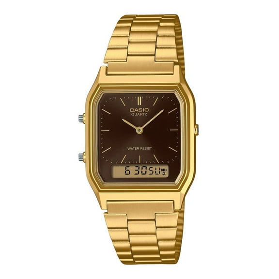 Casio Vintage Analog Digital Gold Tone Stainless Steel Brown Dial Quartz AQ-230GA-5A Unisex Watch