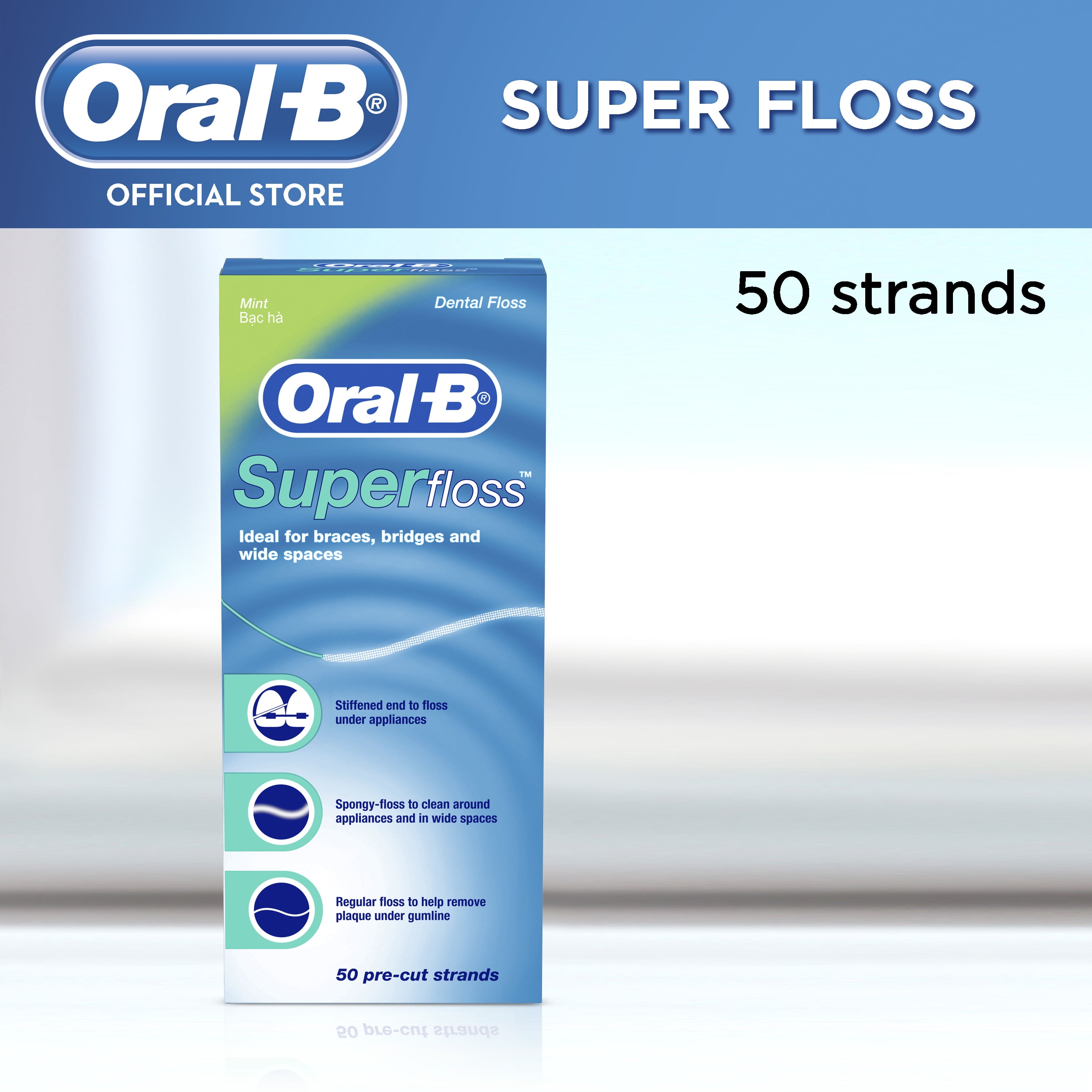 Oral-B Super Floss Mint Dental Floss Pre-Cut Strands 50 ea (Pack of 6) 50  Count (Pack of 6)