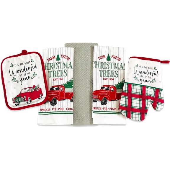 Serafina Home Christmas Holiday Kitchen Towels Pot Holders Set: It's The Most Wonderful Time of The Year to Come Back Home