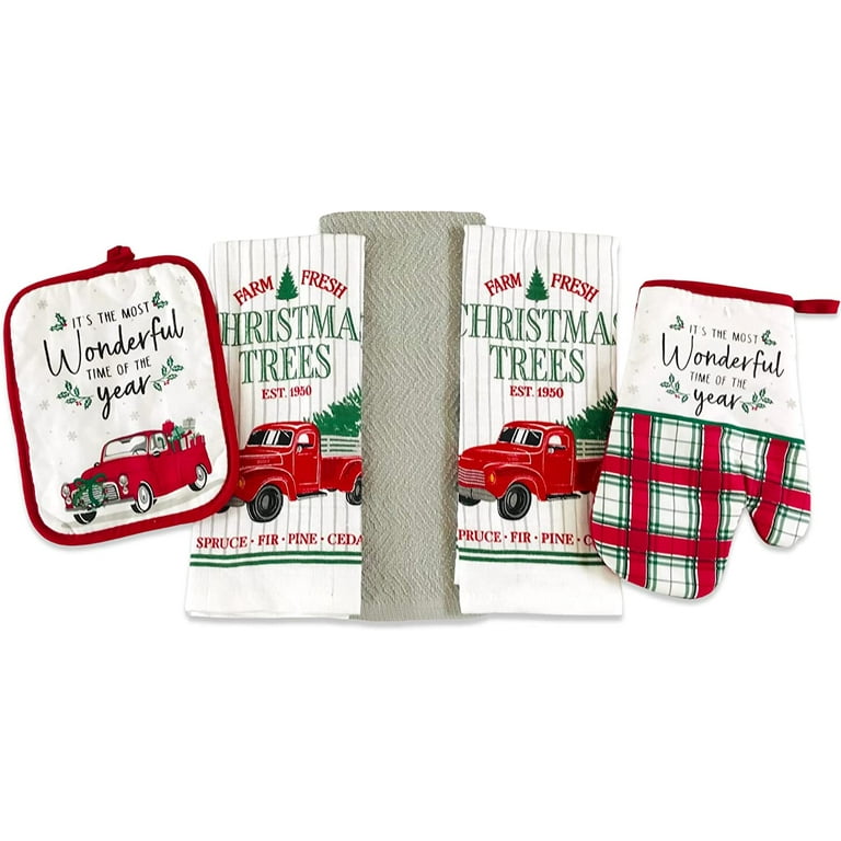 Holiday kitchen store towels and potholders