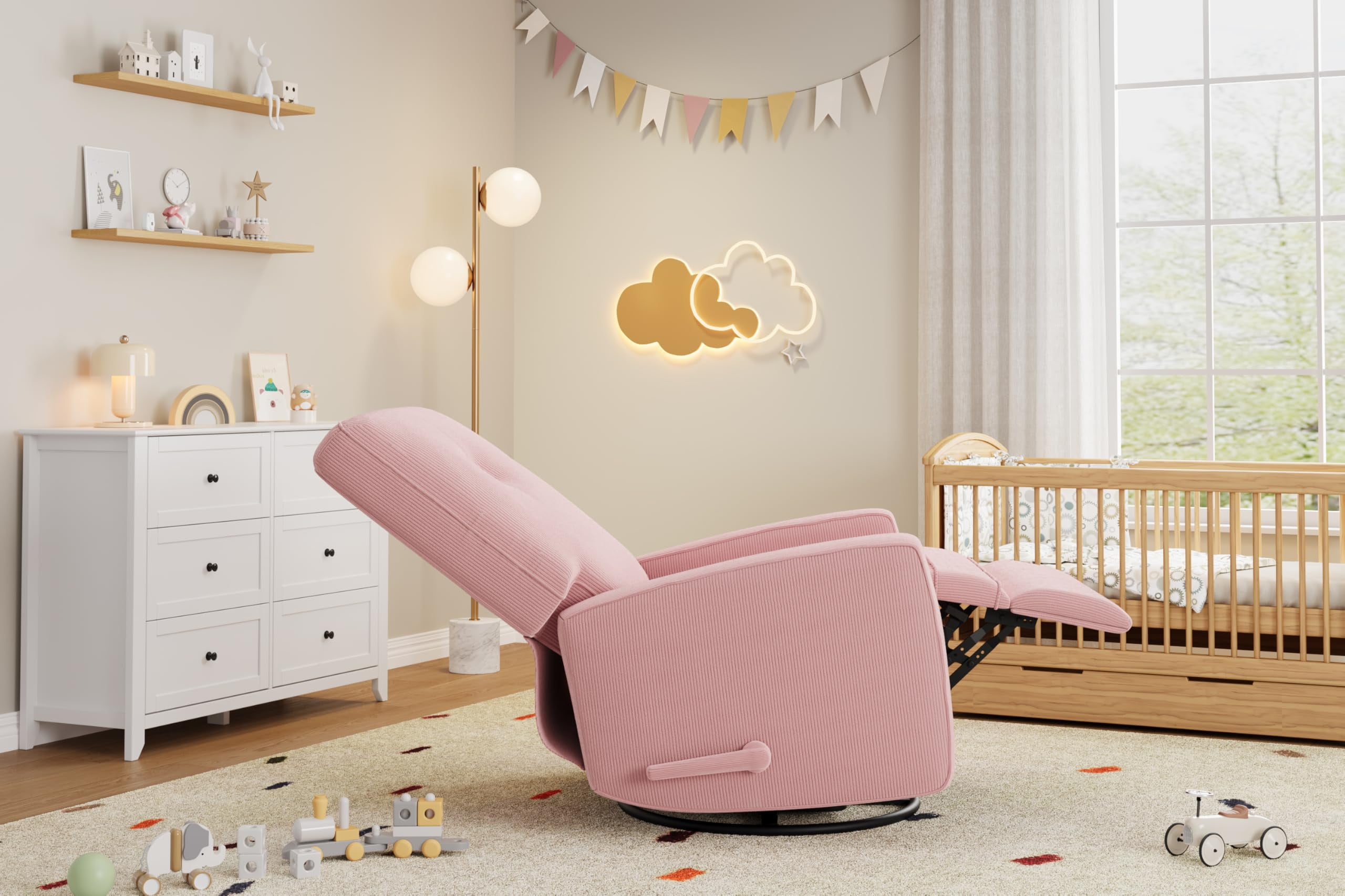 M optimized Recliner Chairs, Swivel Rocker Recline, Glider Recliner Nursery Chair for Adults, 360° Swivel Glider Rocking Chair for Living Room, Bedroom, Office