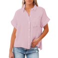 thumbnail image 4 of CHOK Clearance Sales Womens Casual Short Sleeve Button Down Shirts Summer Plain Top Blouses with Pockets Womens Short Sleeve Button Down Shirts Official Collar Blouse Basic Simple Dress S, 4 of 6