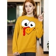 thumbnail image 3 of P&B Thanksgiving Silly Turkey Face Crewneck Sweatshirt, L, Gold, 3 of 5