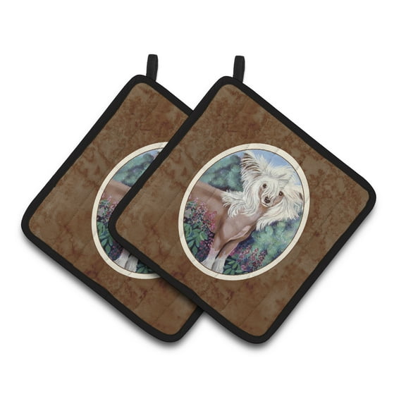 Carolines Treasures 7052PTHD Chinese Crested Pair of Pot Holders , 7.5HX7.5W, multicolor