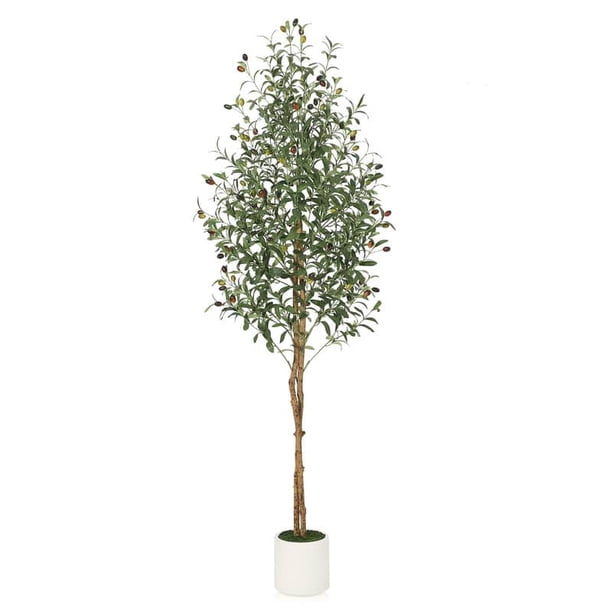 Qinaqin 5FT/6FT/7FT Fake Oliva Tree con Realistic Fau x Silk Leaves Blanco Planter Pot Natural Madera Trunk