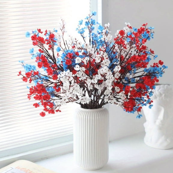 CoreLiving Artificial Babys Breath Flowers, 6PCS Red White and Blue Fake Flowers, Patriotic Decor for 4th of July Table Centerpieces, Real Touch Silk Floral Arrangement Bulk