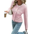 thumbnail image 3 of V-Neck Long Sleeves Cardigan Sweaters for Women Fall Winter Chunky Cropped Button Down Knit Sweater Jackets Pink XL, 3 of 8