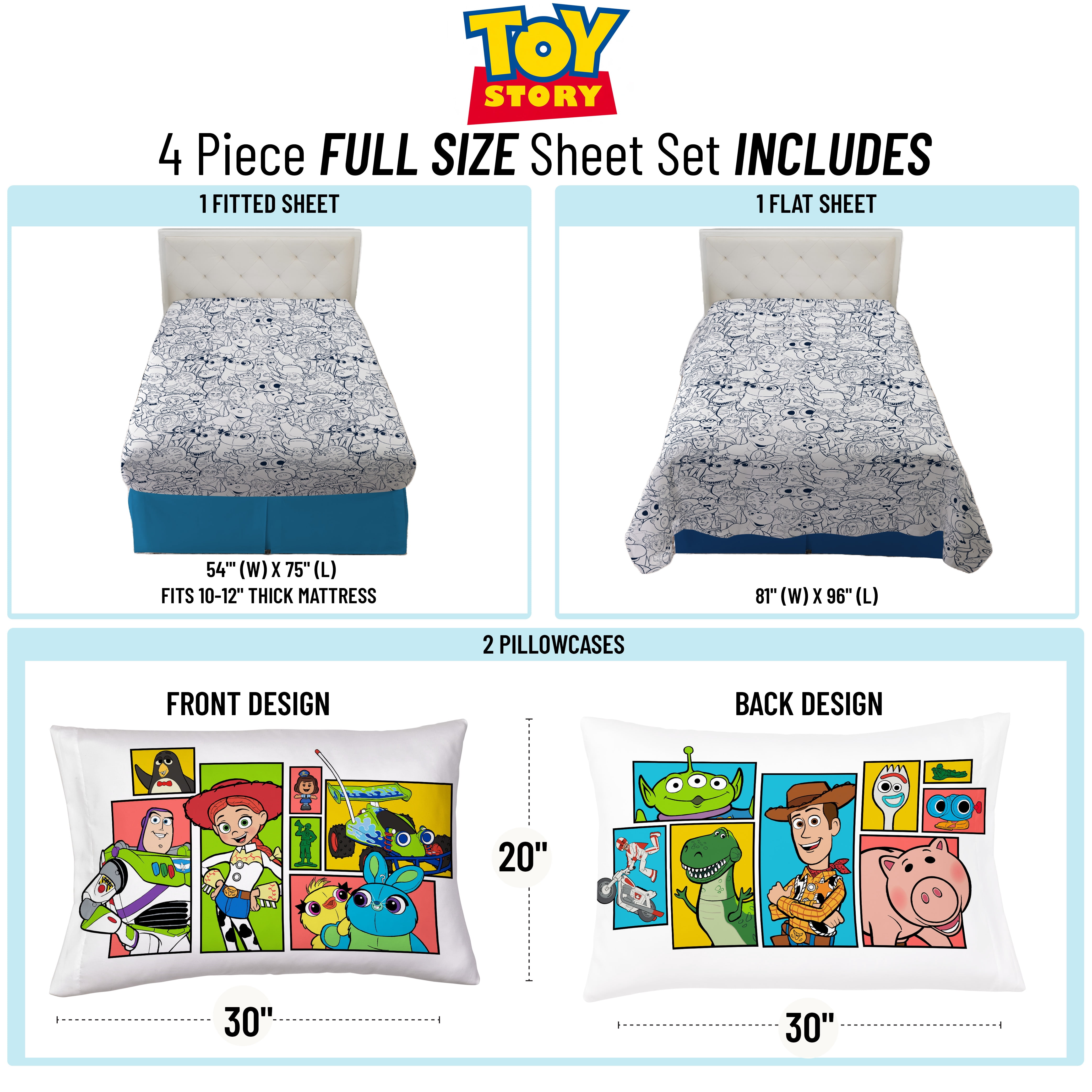 Toy Story You've Got a Friend 4-Piece Full Sheet Set, Polyester, White, Disney