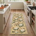 thumbnail image 3 of DEORAB 2.5x10 Area Rugs Machine Washable Low Pile Non Slip Runner for Hallway, Laundry Room, Bedroom, Bathroom, White Peony Print Pattern Lightweight Indoor Carpet, Warm Beige, 3 of 6