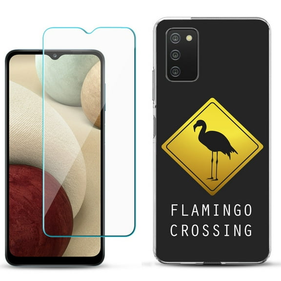 Slim-Fit TPU Phone Case Compatible with Samsung Galaxy A02s, with Tempered Glass Screen Protector, by OneToughShield ® - Flamingo