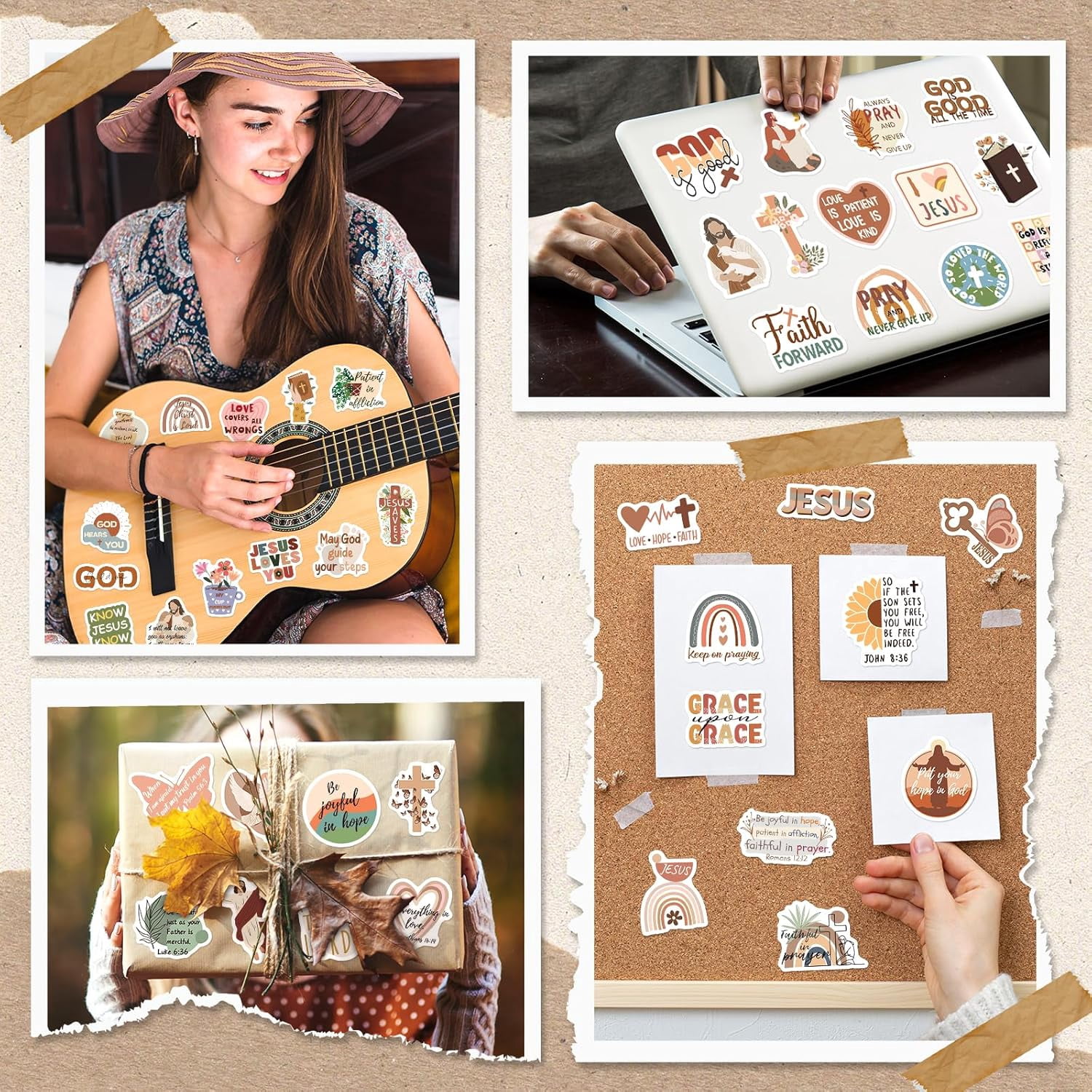200PCS Boho Christian Stickers, Bible Verse Jesus Faith Stickers (Waterproof Vinyl) for Scrapbook Journal Bottle, Religious Supplies & Christian Gift for Kids Women