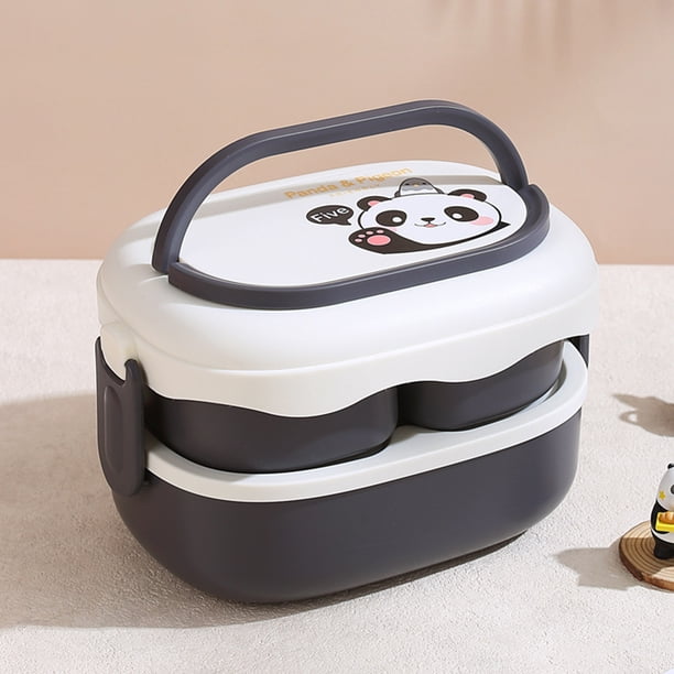 Caja Bento de oso, caja de comida de frutas de doble capa con dibujos animados, con asa para oficinista