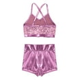 thumbnail image 4 of iiniim Kids Girls Shiny Metallic 2 Piece Dance Sports Gym Outfit Crop Top with Shorts Gymnastics Swimwear Activewear, 4 of 7
