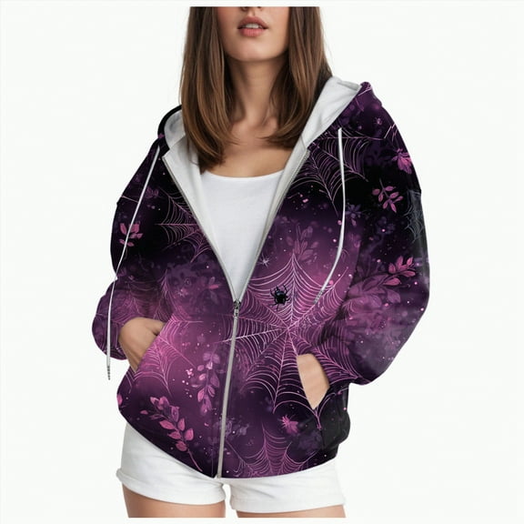 Towmus Women's Casual Print Sweatshirts Novelty Graphic Zip Up Hoodies with Pocket, With Pockets, XS-6XL