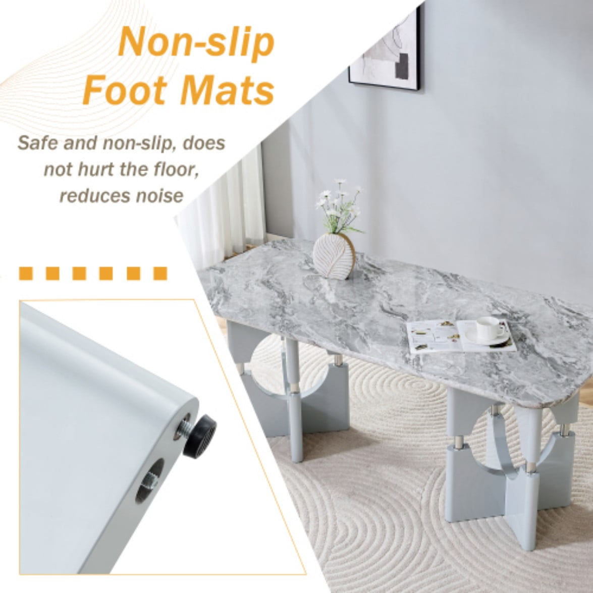 Marble Dining Table, Modern MDF Kitchen Table for 2-4 People, Compact Dining Room Table with Hollow Metal Frame for Small Spaces, Gray