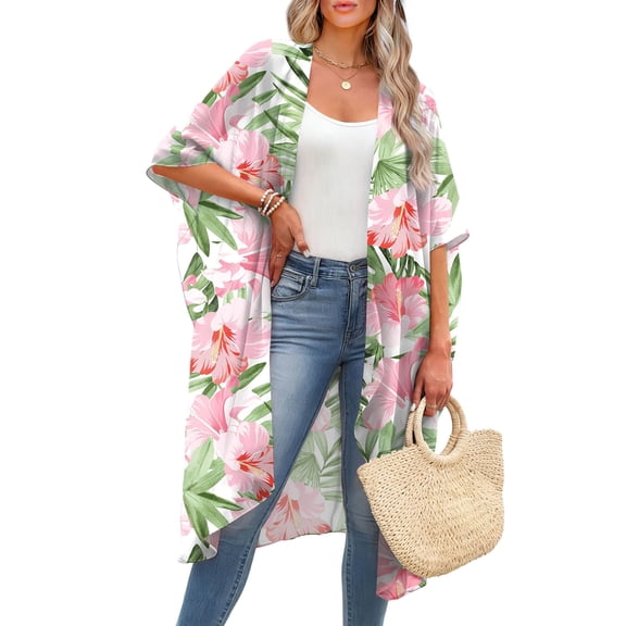 Shine Up Kimonos for Women Swimsuit Coverup Summer Print Loose Beach Cardigans Swimwear