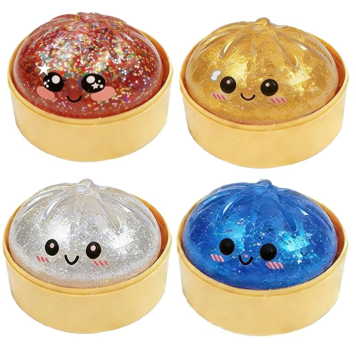 Dumpling Squishy, 2026 New Bun Squeeze Stress Relief Ball with Steamer Box for Stress Relief (4 Pcs)